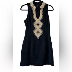 Lilly Pulitzer Womens Black & Gold Alexa Shift Dress 0 Classic Elegant Party
